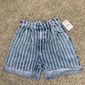 Pin stripe denim shorts